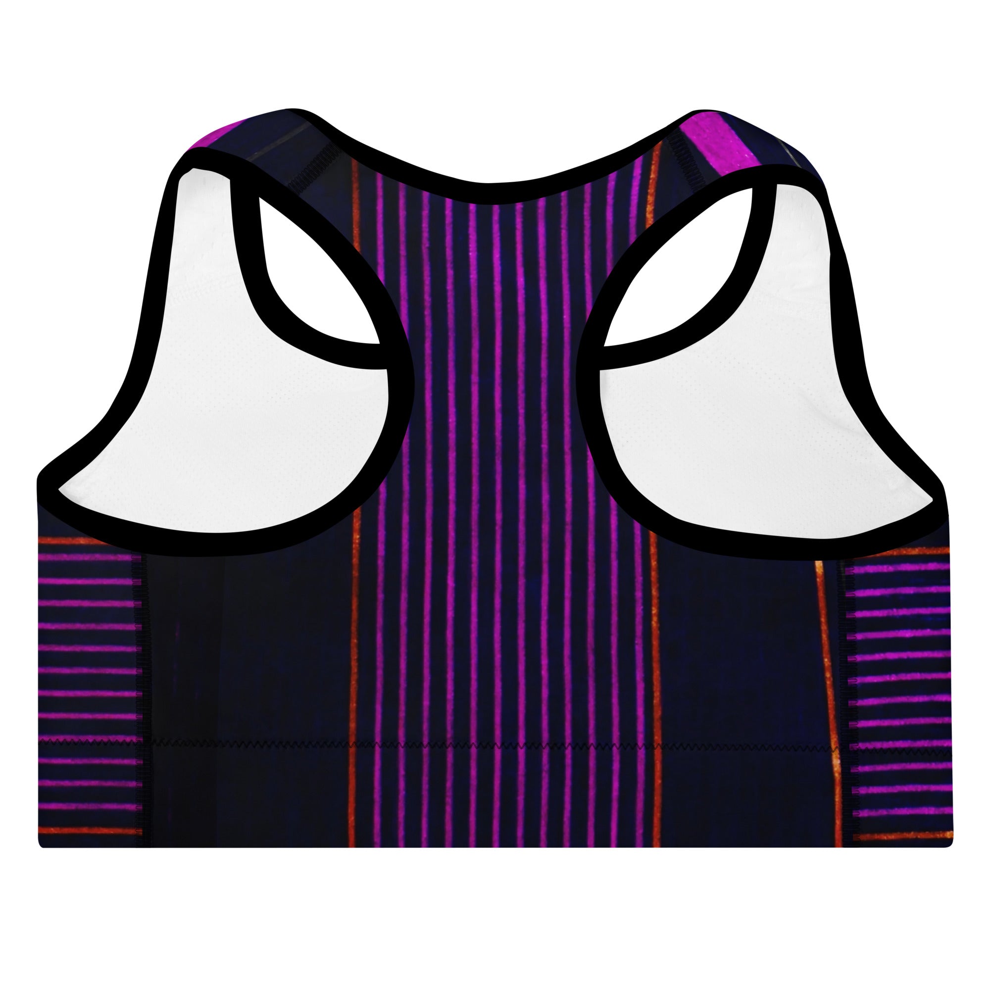 Sports Bra. Black Gym Fitness Top. Purple Stripes Dance top. Yoga Top or Training Bra. Peppermint by WickedYo.